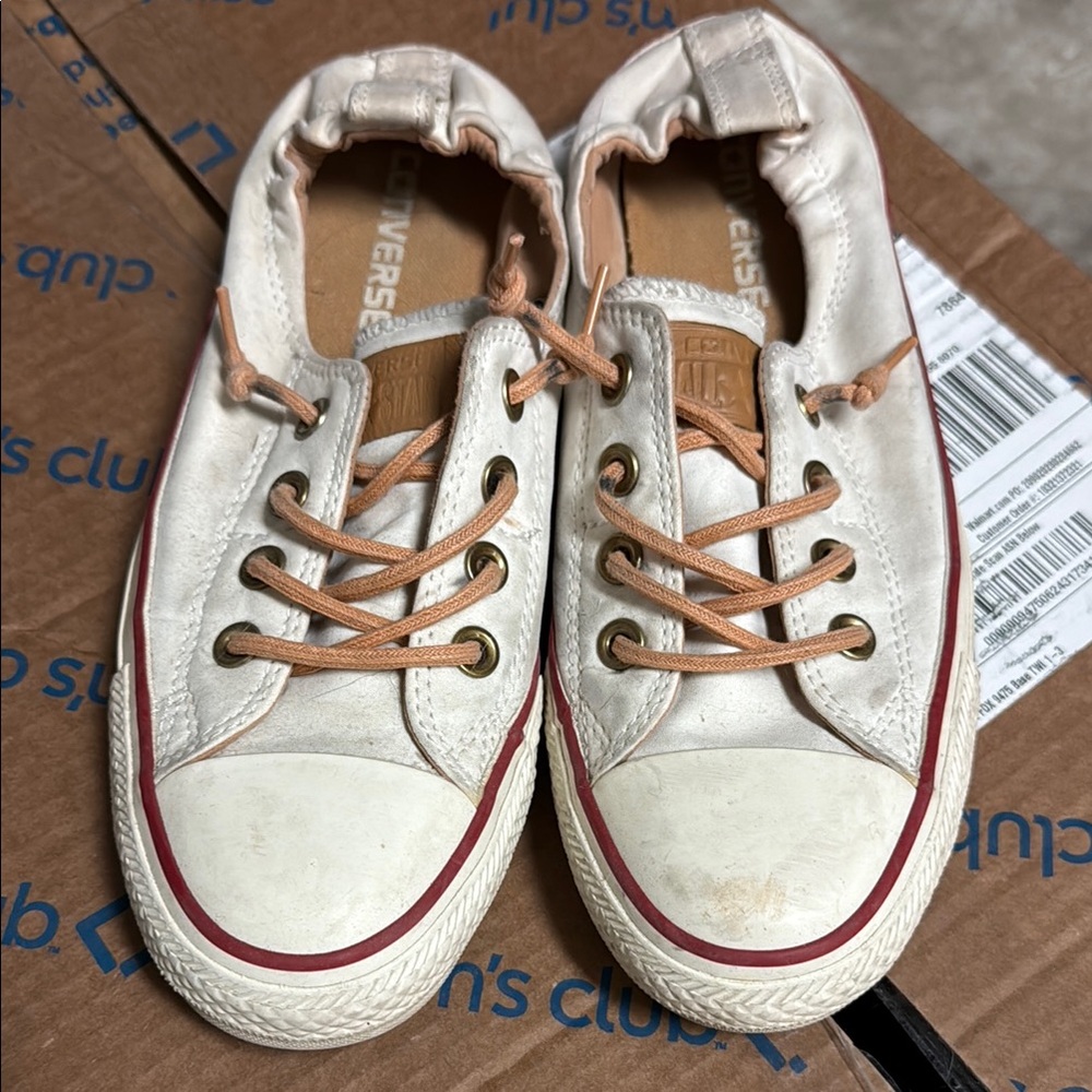 Converse Off-White Low-Top Sneakers with Red Trim